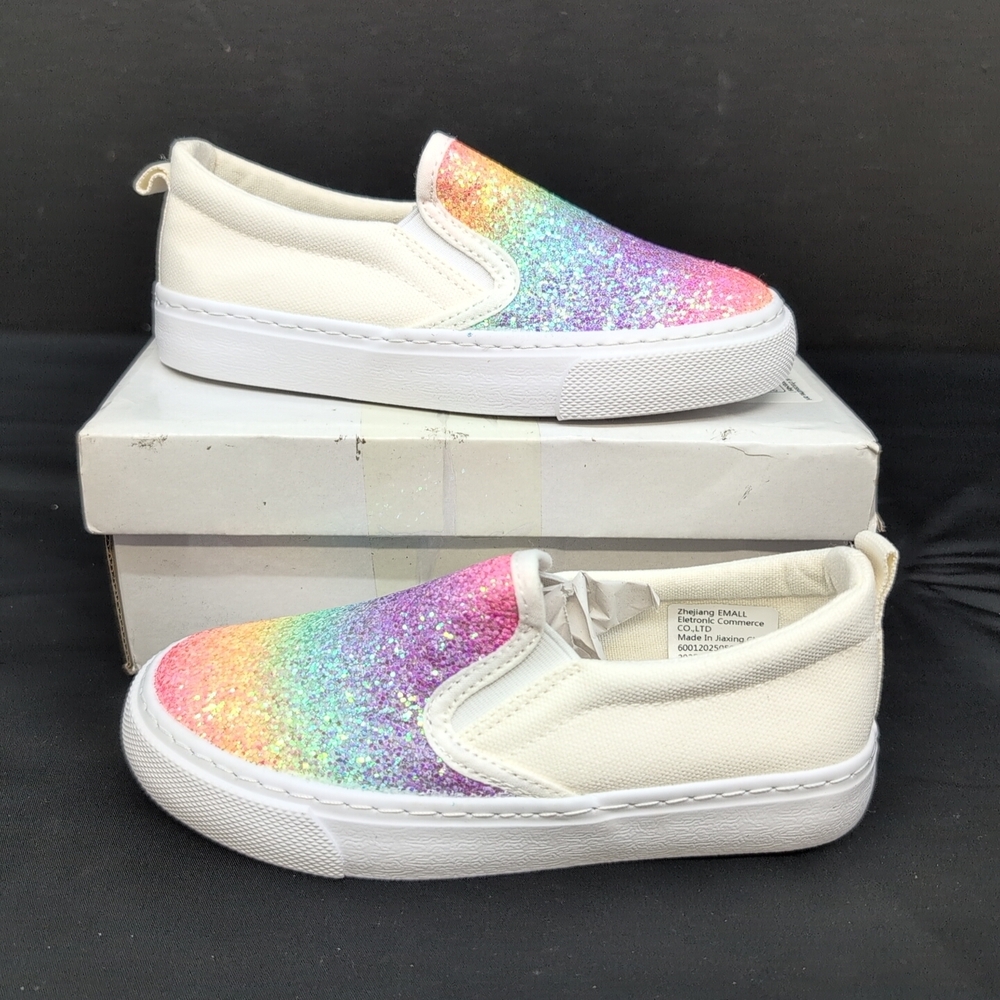 Shein Rainbow Glittery Slip On Girls Shoes EU 29 White